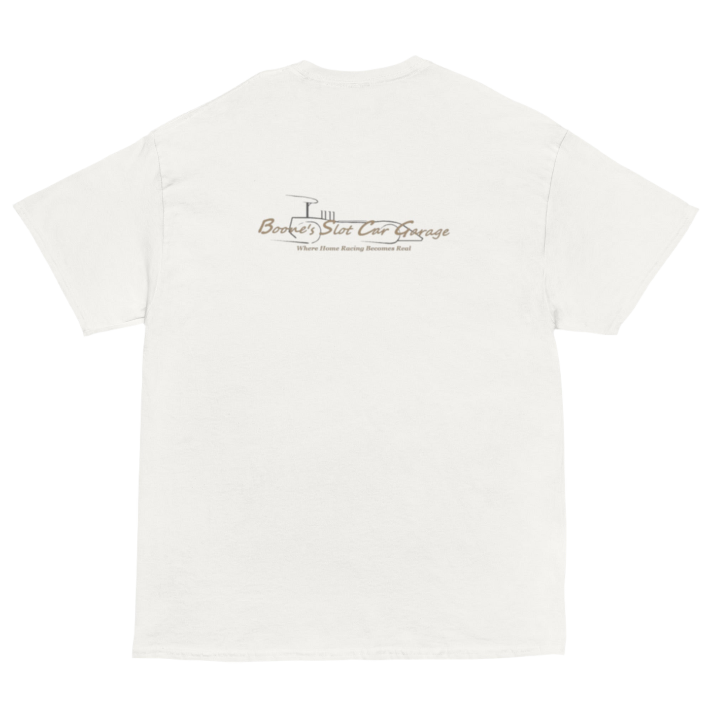 “ Boone’s Slot Car Garage “ logo tee black / white