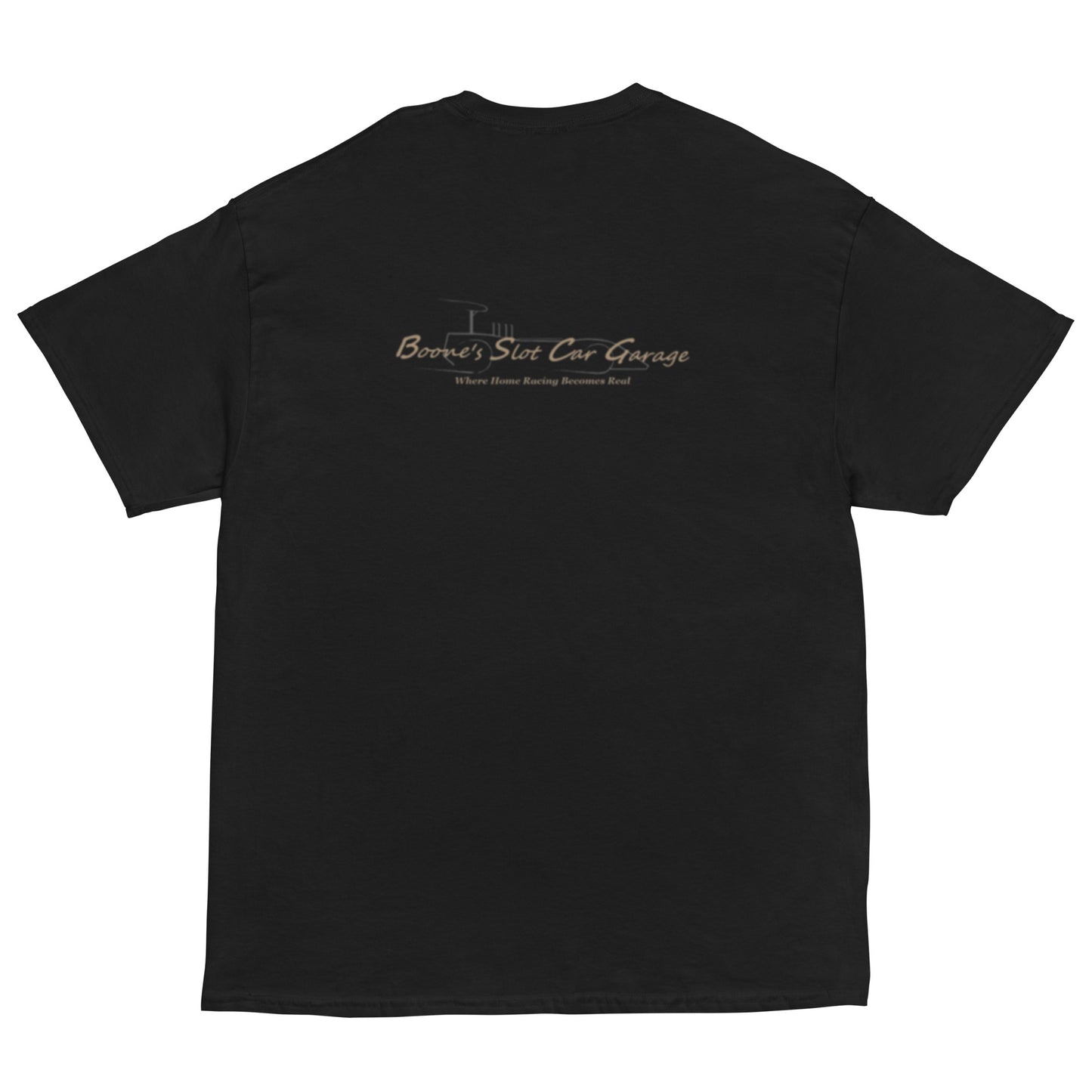 “ Boone’s Slot Car Garage “ logo tee black / white