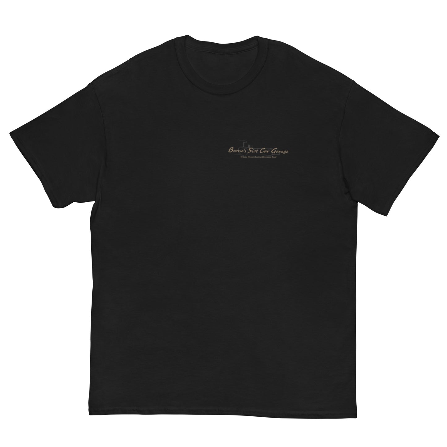 “ Boone’s Slot Car Garage “ logo tee black / white